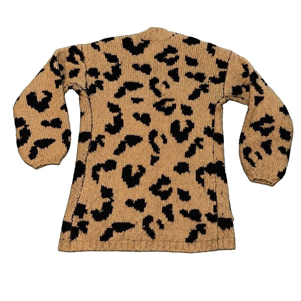 Abercrombie & Fitch Cardigan Womens XS Tan Black Leopard Wool Blend Open Front - Picture 4 of 8